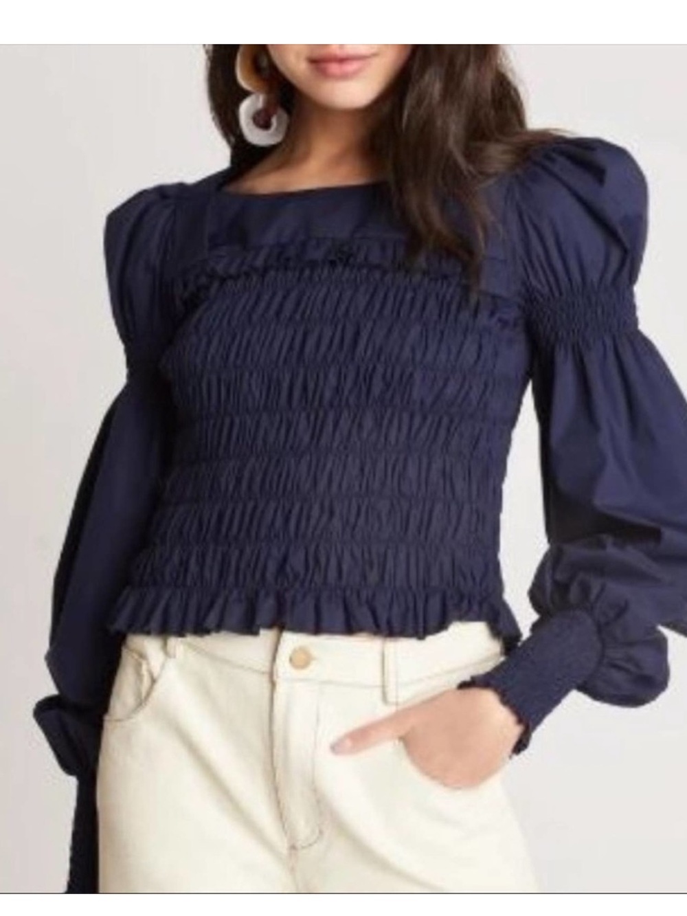 Choosy Charlotte Navy Smocked Puff Sleeve Top Blouse Coquette Cottagecore Girly